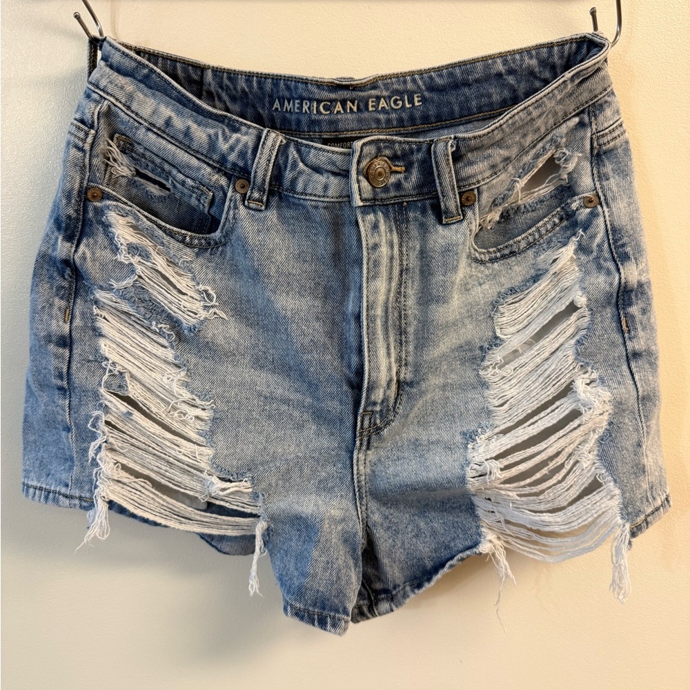 American Eagle Outfitters Light Blue Ripped Jean Shorts